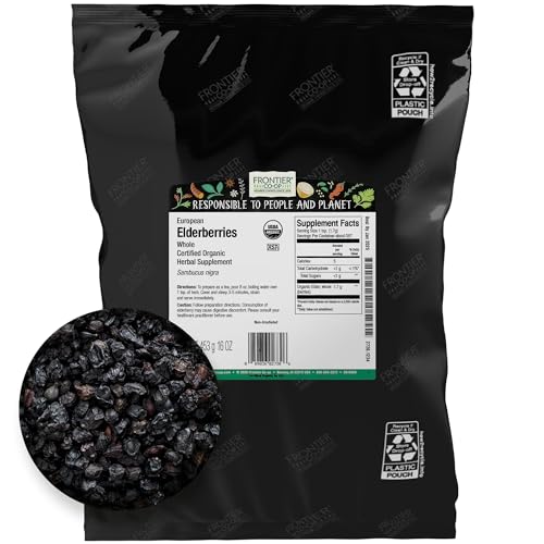 Frontier Coop Dried Elderberries Organic 2lb Bulk Bag Whole Berries Kosher and NonGMO Dried Fruit for Elderberry Syrup Tea and Powder